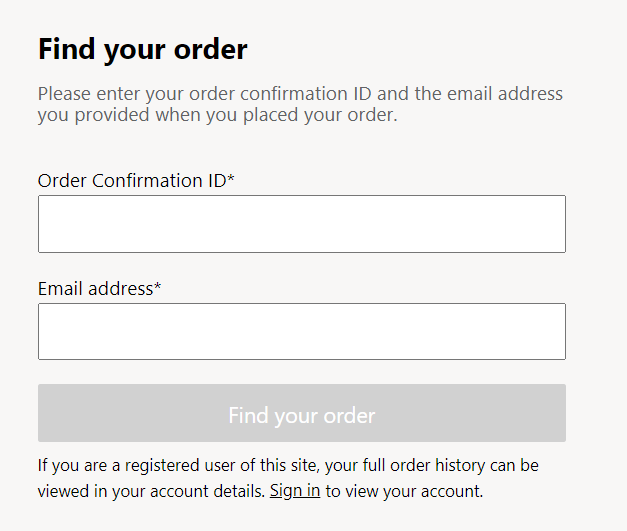 Form for the order lookup module on a page.