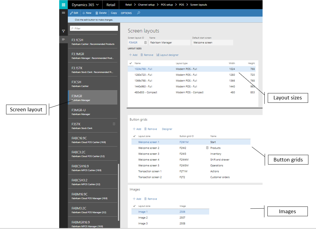 POS Screen layout view.