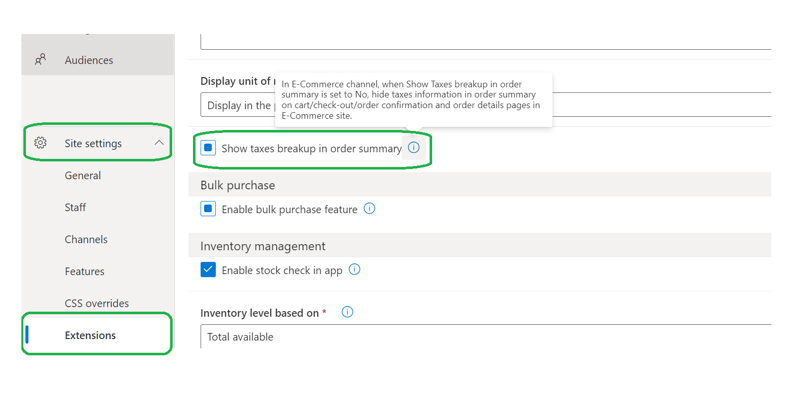 Show taxes breakup in order summary option in site builder.