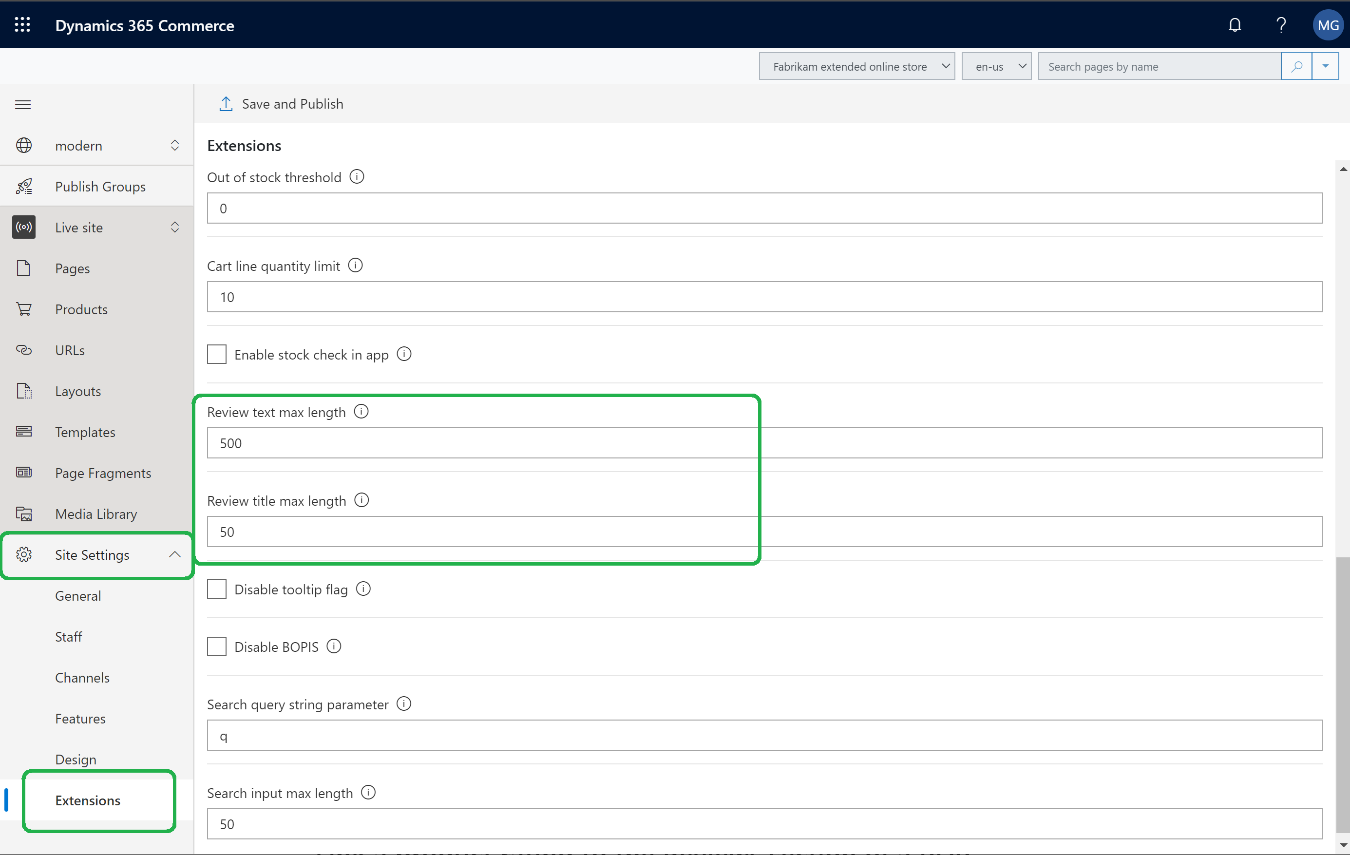 Configuring a site to show ratings and reviews.