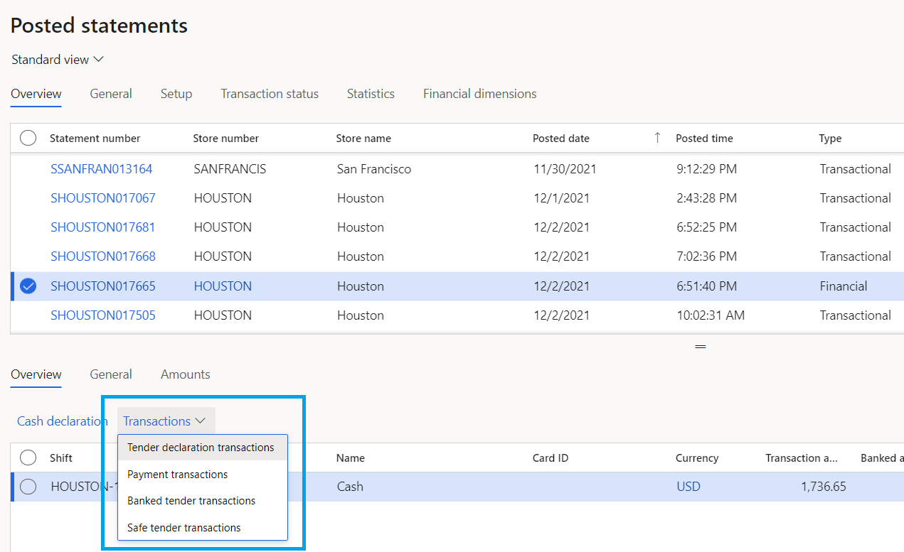 An image showing the tender details section of the posted statements form only when a financial statement is selected.