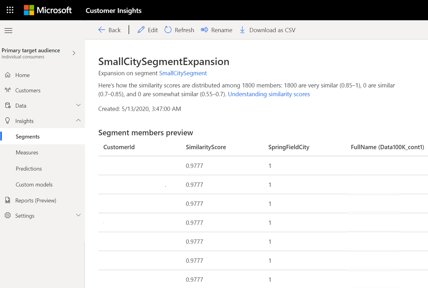 Similar customers segment.