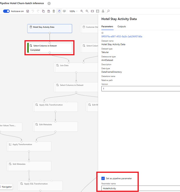 Dataset parameterization in designer.