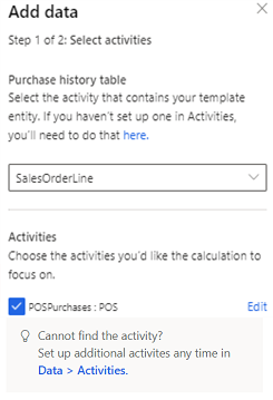 Side pane showing choosing specific activities under the semantic type.