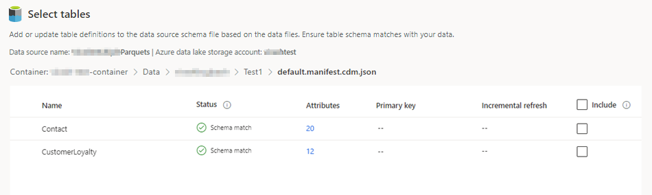 Dialog box of a list of tables to select