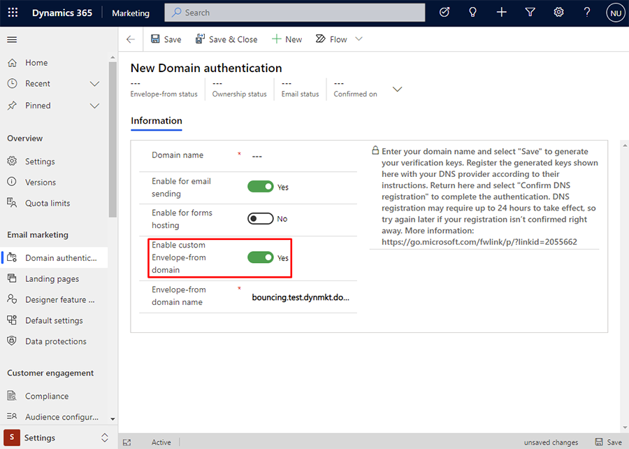 Enable custom Envelope-from domain screenshot.