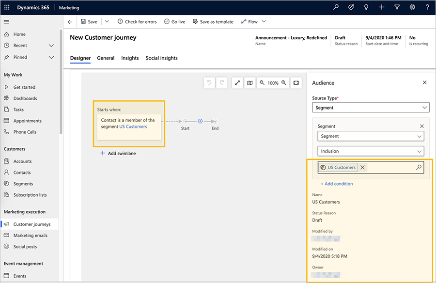 Customer journey segment populate.