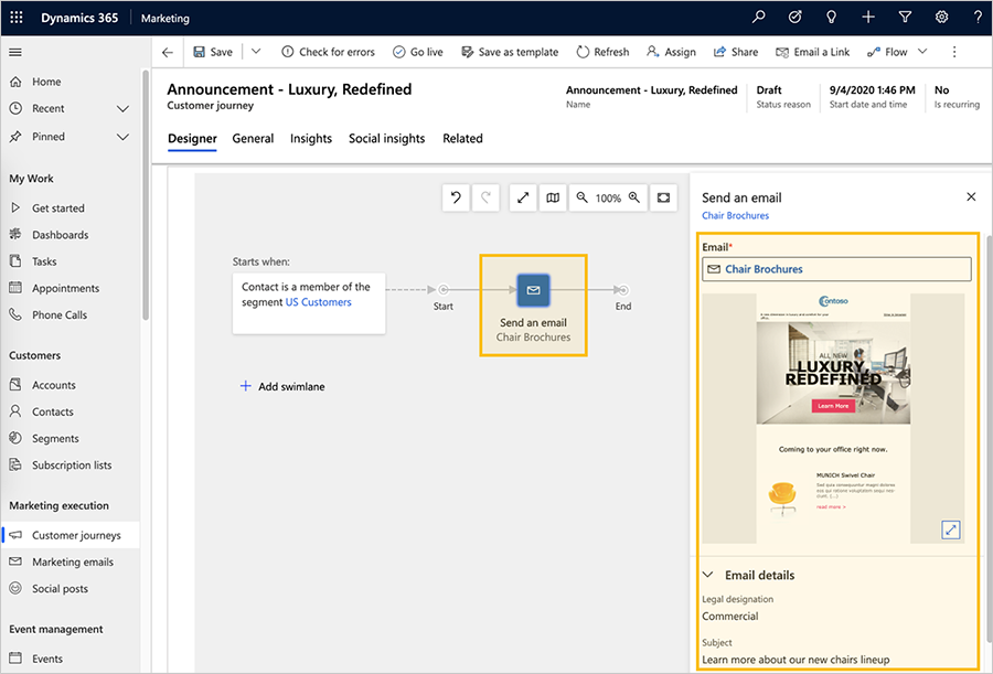 Customer journey select an email.