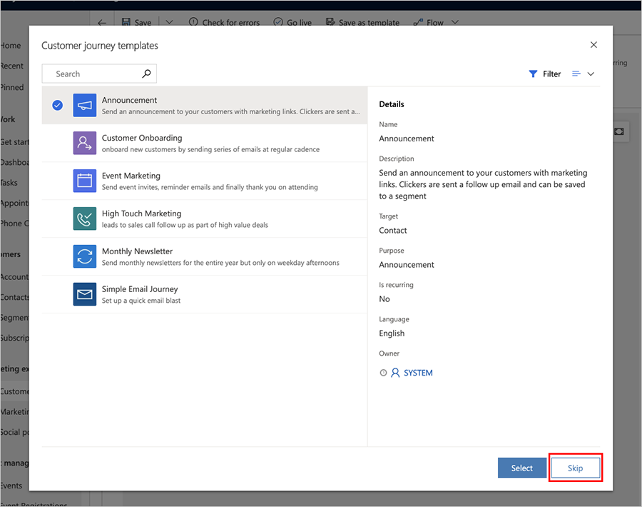 Select a customer journey template.