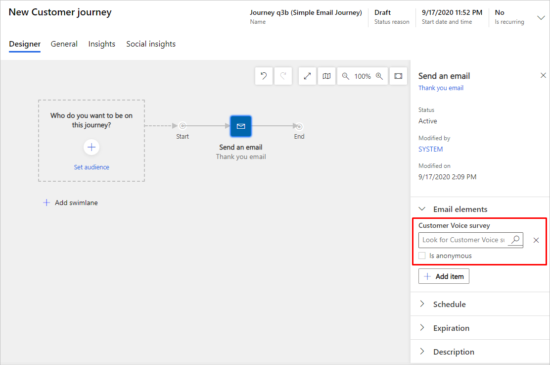 Select a Dynamics 365 Customer Voice survey.