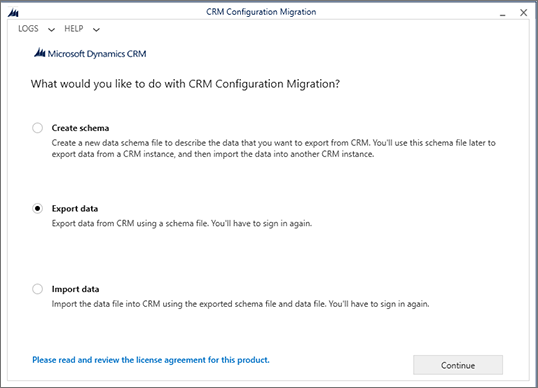 Select Export data and continue.