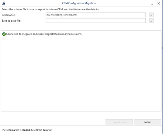 Choose a schema and export file name.