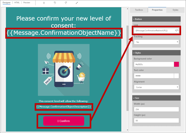 Dynamics elements in an increase consent confirmation request message.