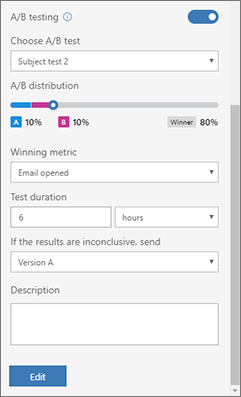 A/B test settings.