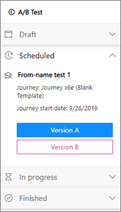 A/B test run status display.