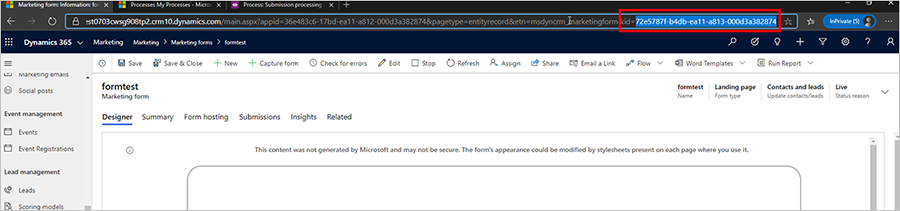 Marketing form ID in the URL.