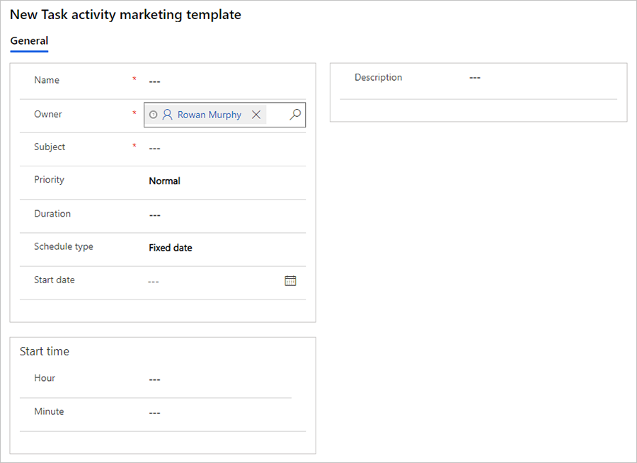 Activity template settings.