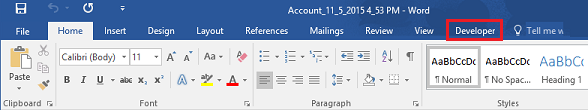 The Developer tab added to the Word ribbon.