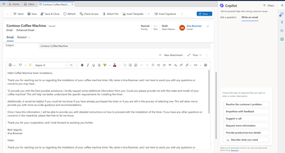 Screenshot of draft an email in the side pane.