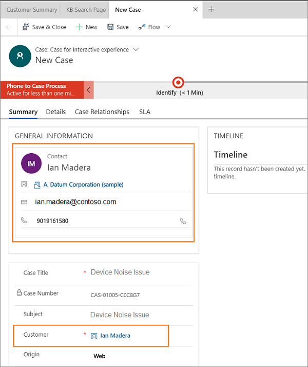 Case form automatically links the customer who is already linked to conversation.