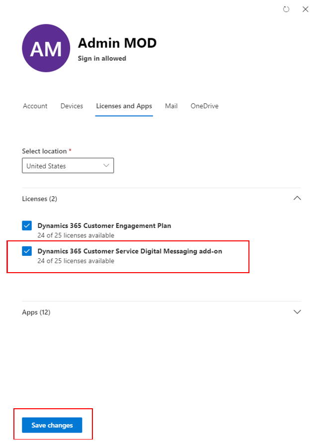 Digital Messaging product licenses dialog box.