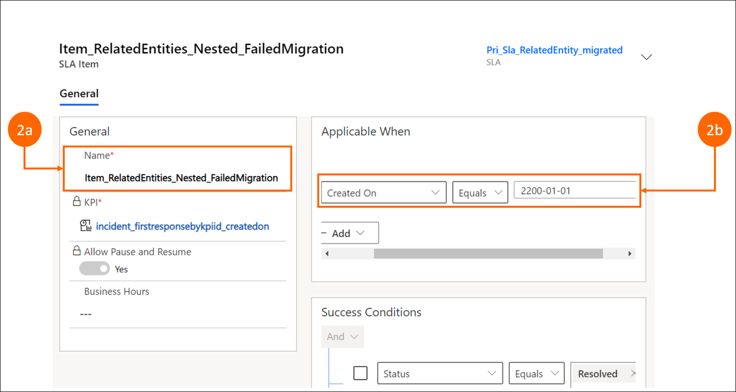 Screenshot of the post-migration Unified Interface view of the item with related entities in a nested group clause.