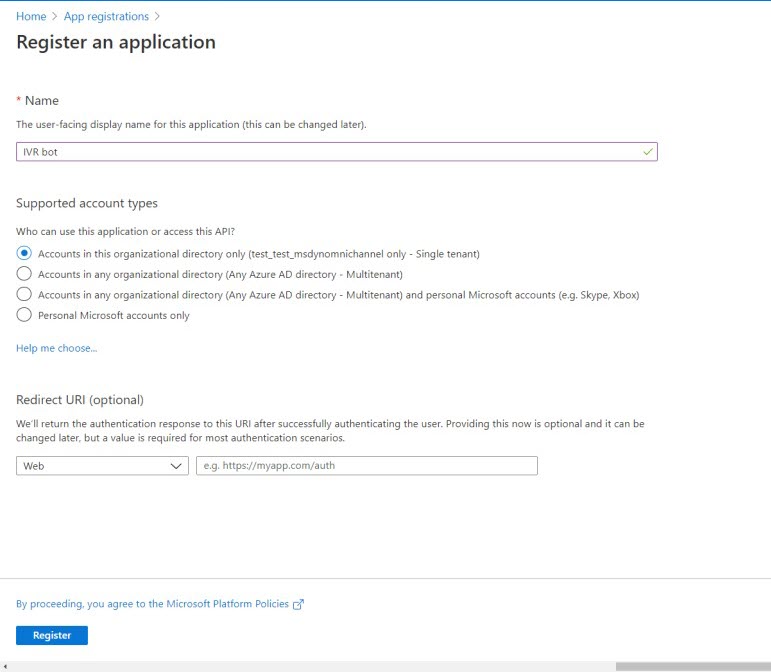 Register the bot in Azure.