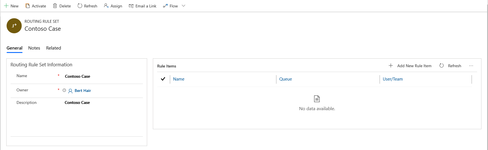 Screenshot of a create routing rules general information.