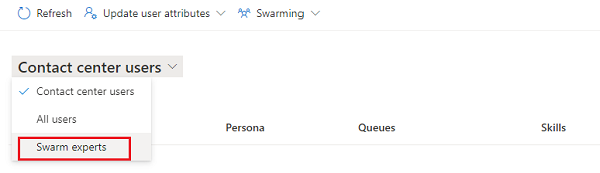 Select swarm experts dropdown menu.