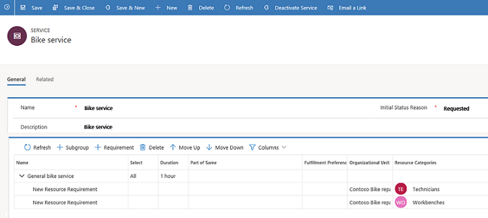 service record in Customer Service Hub.