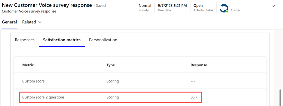 Custom score result with two questions.