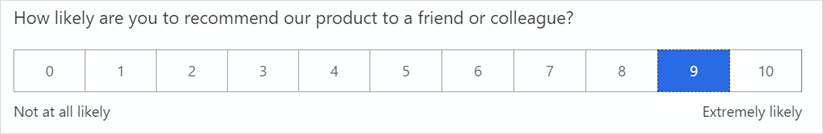 A Net Promoter Score question asks how likely the respondent is to give their recommendation.