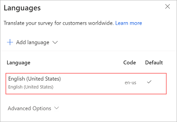 Root language for the survey.