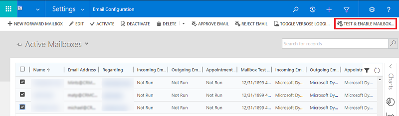 Test and enable mailboxes.