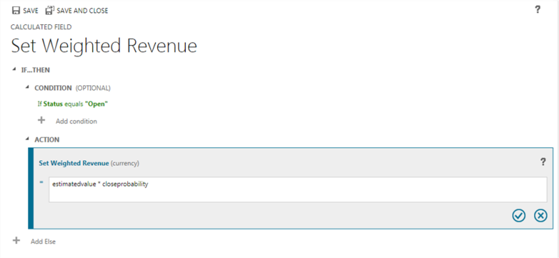 Set Weighted Revenue estimated value Dynamics 365 for Customer Engagement.