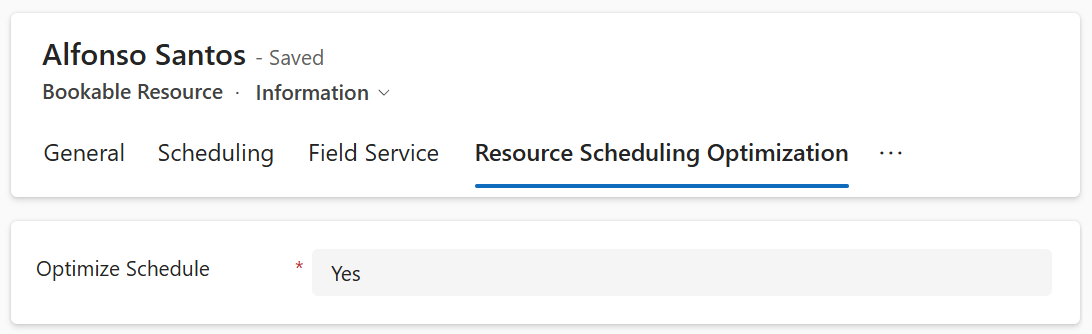 Screenshot of enabling Resource Scheduling Optimization for a resource.