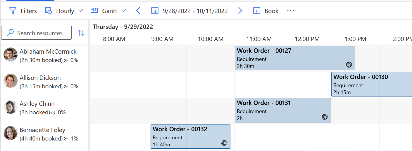 Screenshot of a locked booking in a schedule board.