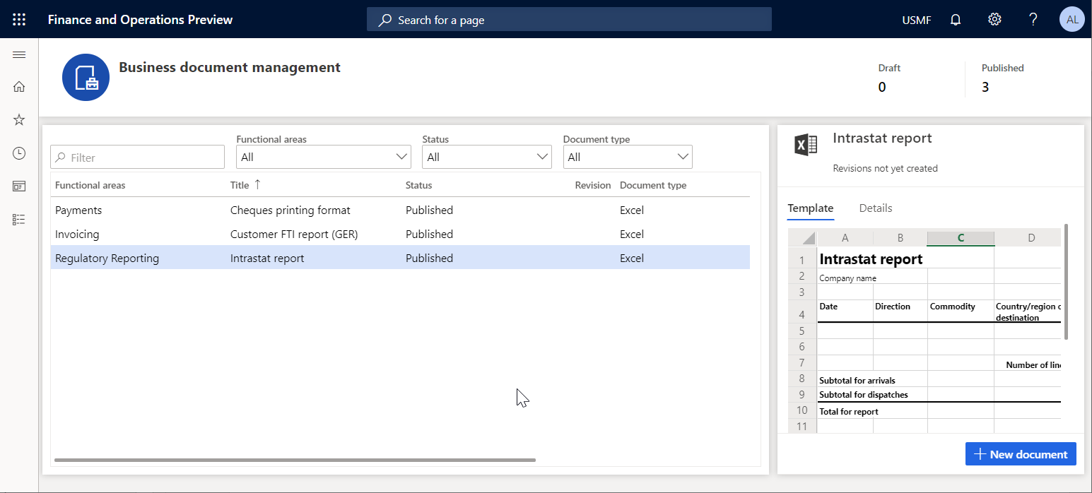 Business document management workspace page for Accounts receivable clerk.