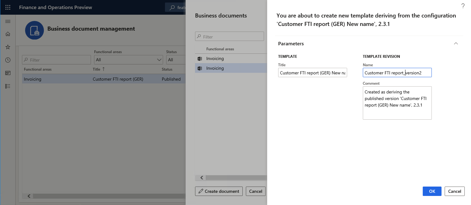 Document creation dialog box.