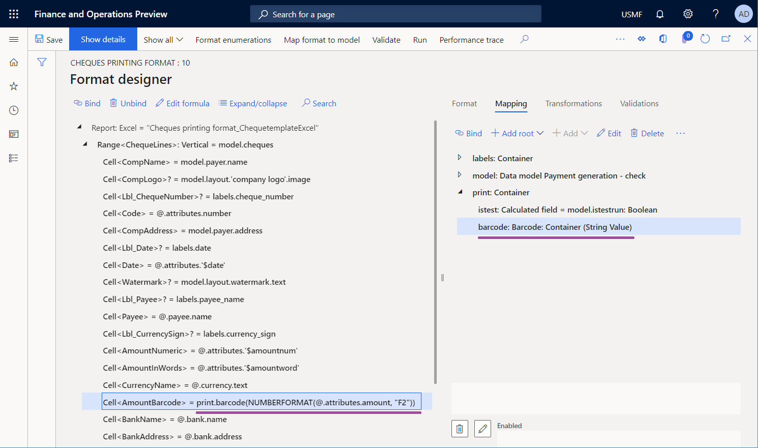 Adjusted binding in the ER Operations designer.