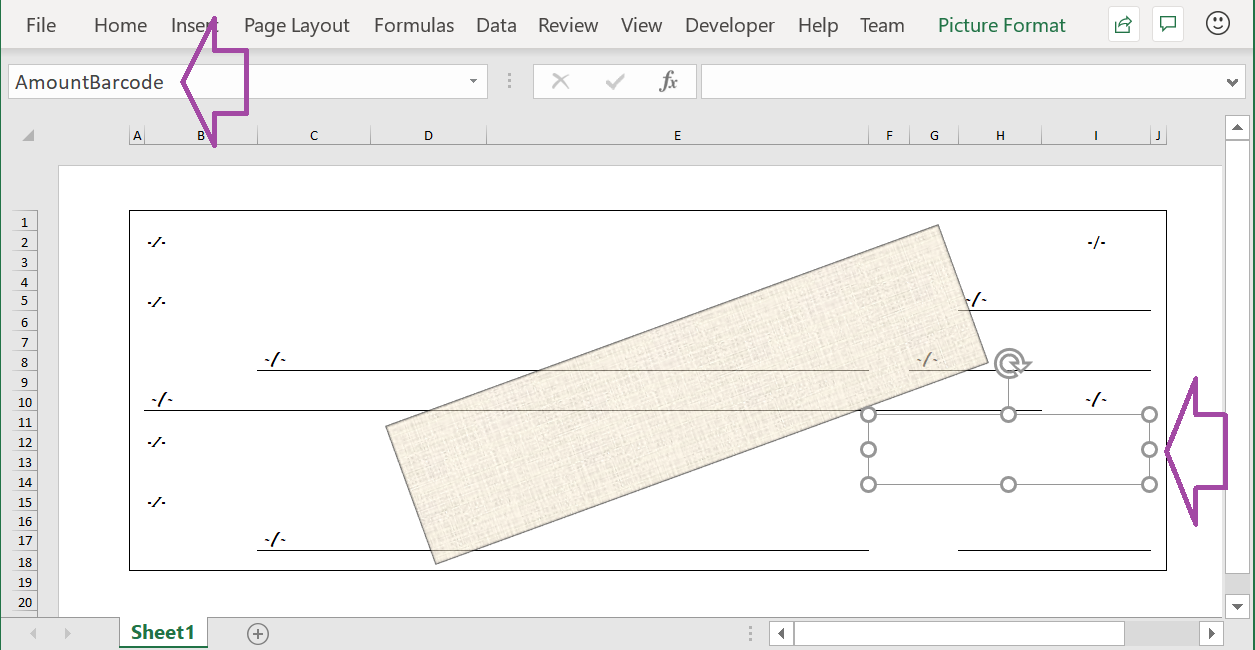 AmountBarcode element in the Excel template.