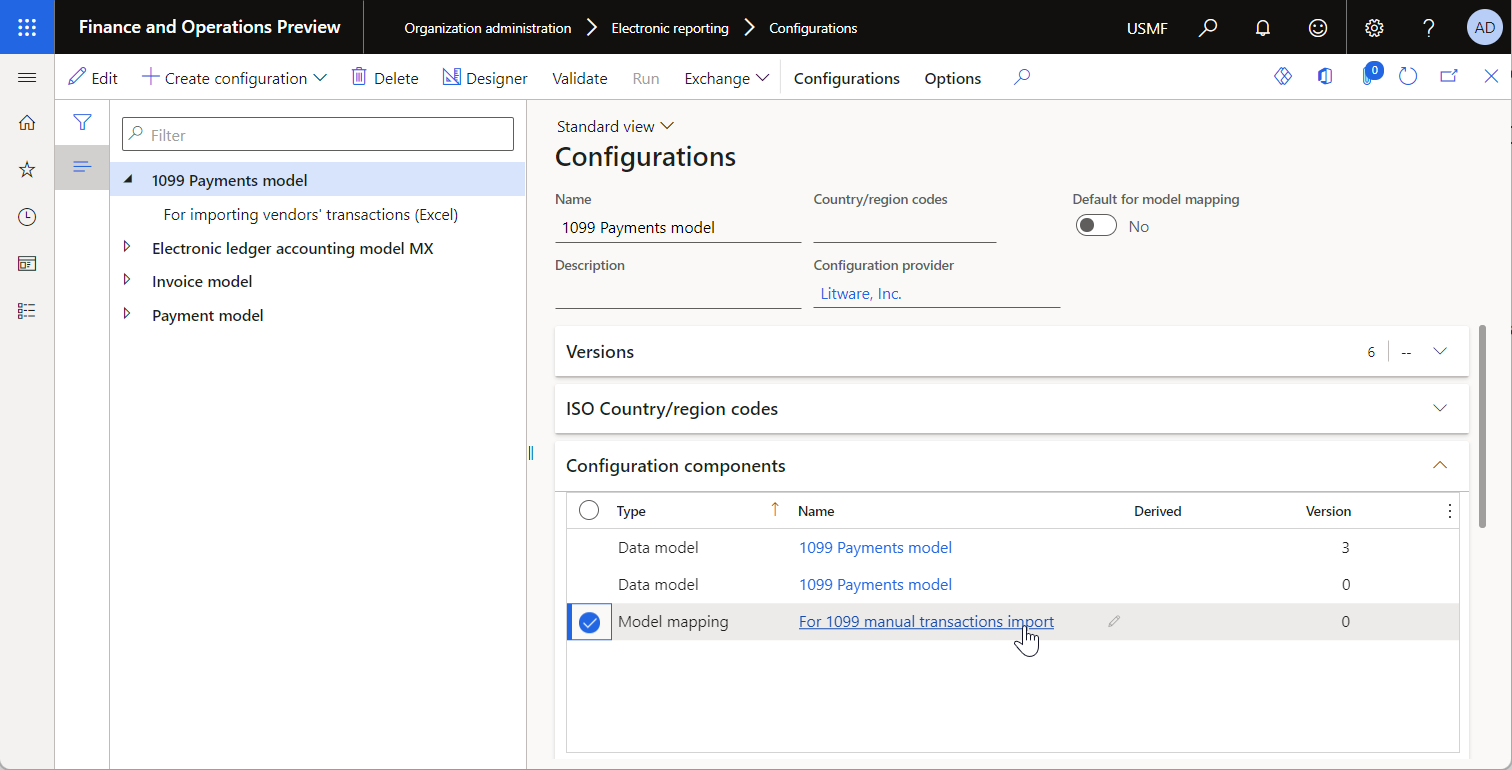 ER data model configuration for importing data in batch mode from the ER UI.