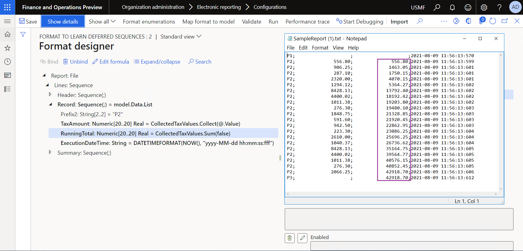 Downloaded file that contains the results of the modified format execution