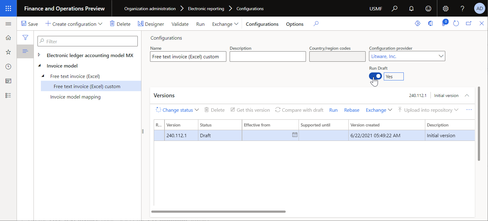 Marking the custom format as runnable on the Configurations page.