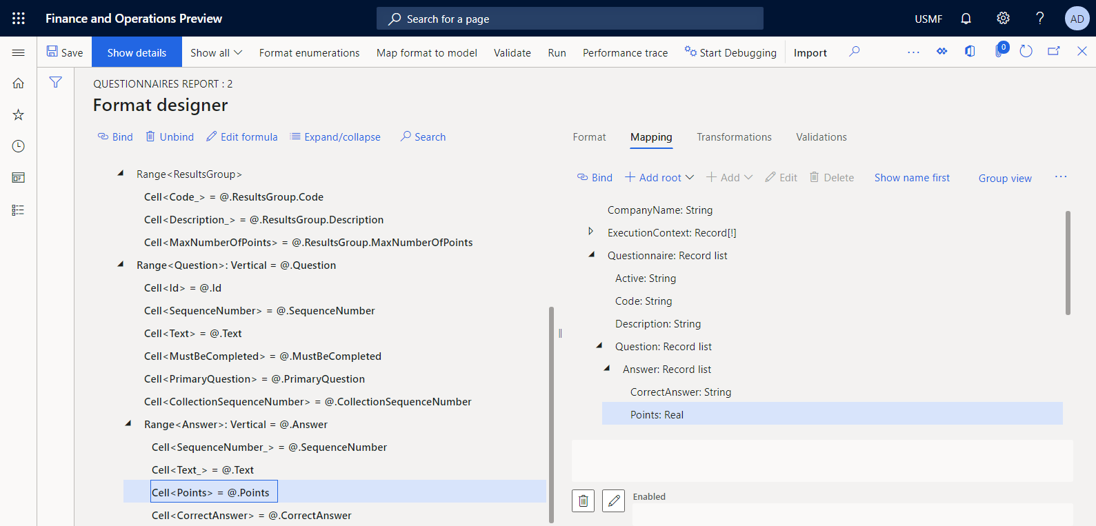 Configured data bindings in the ER Operation designer.