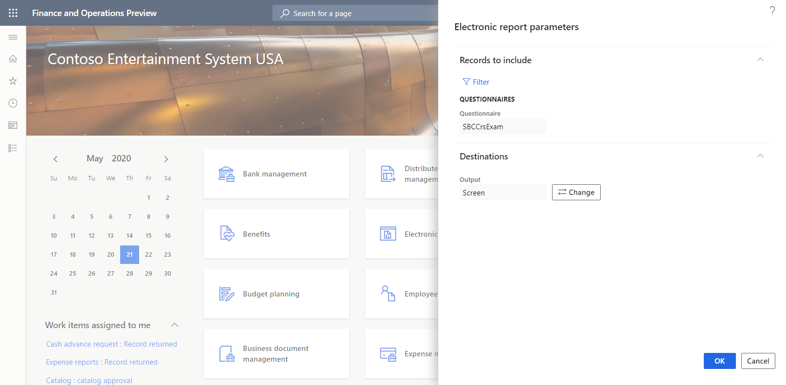 ER report runtime dialog box where you can change the configured destination.