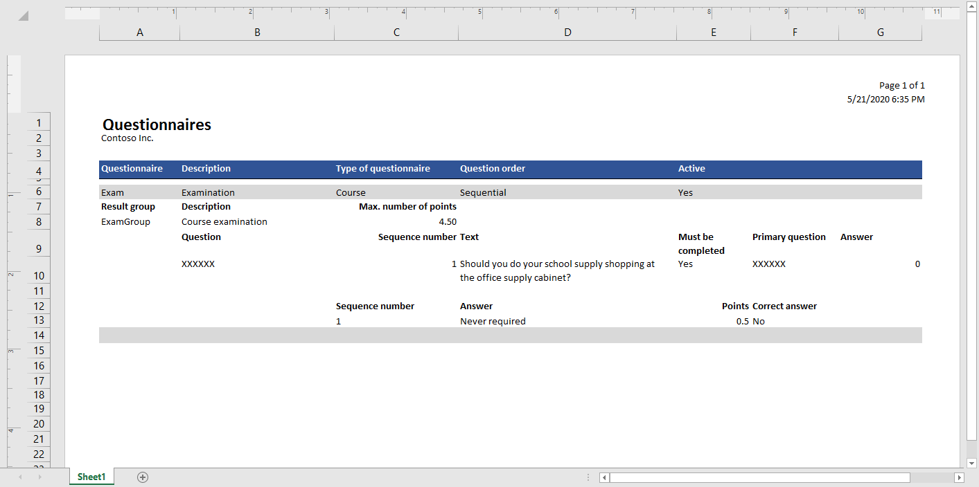 Excel template to print specified questionnaires.