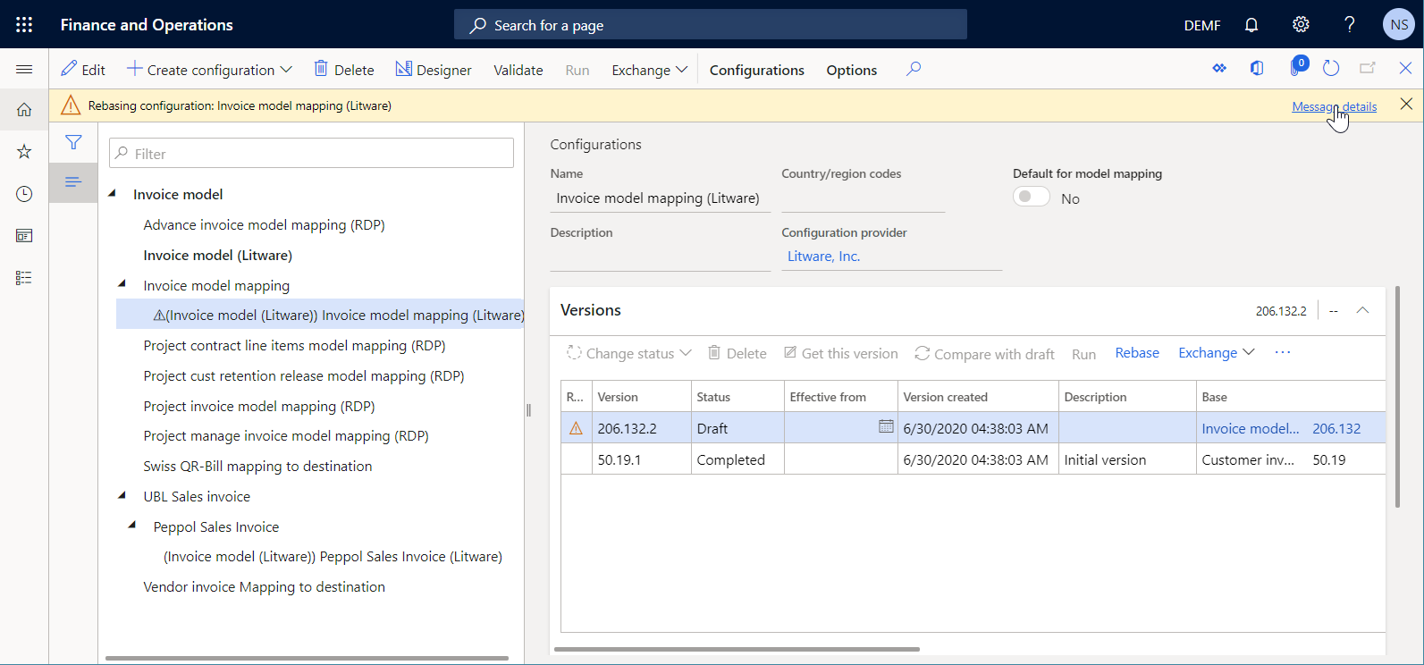 Rebase conflict message on the Configurations page.