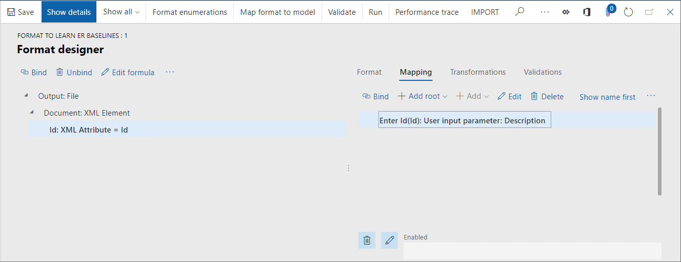 Format designer page, Mapping tab.