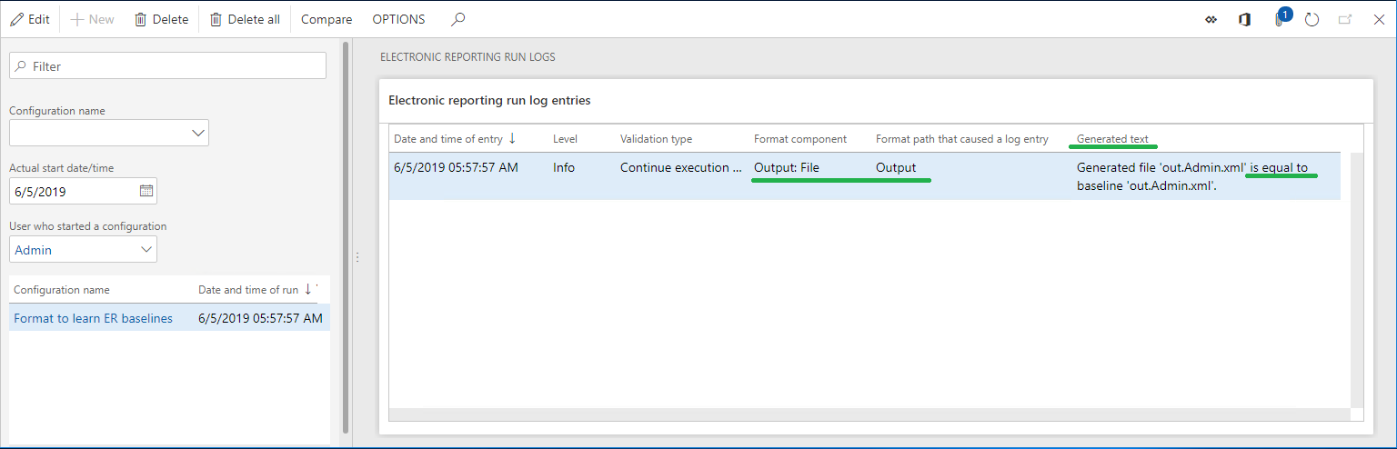 Electronic reporting run logs page, with equal baselines.